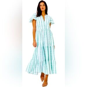 Oliphant Geometric Print V-Neck Maxi Dress